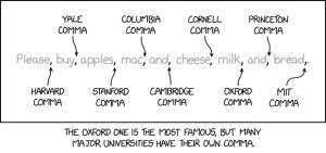 The distinctive 'UCLA comma' and 'Michigan comma' are a long string of commas at the start and end of the sentence respectively.